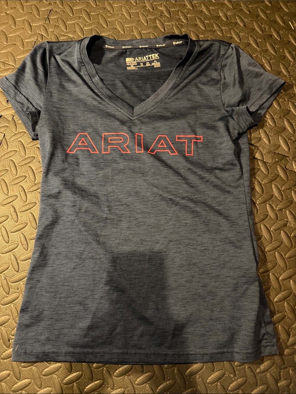 Ariat Heather Navy V-Neck Tee with Red Outline Logo